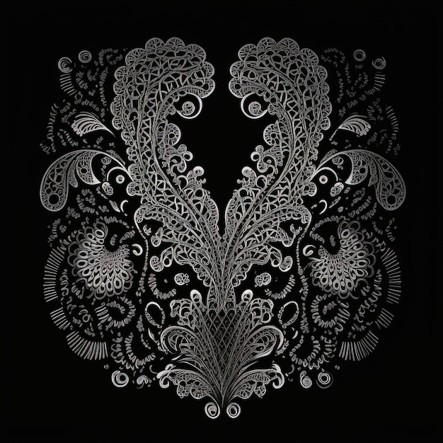 사진 검은 배경에 복고풍 레이스 패턴 우아한 패브릭 디자인