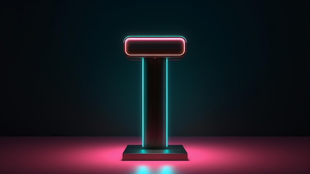 Retro lectern podium with neon lights and a flat table Generative AI