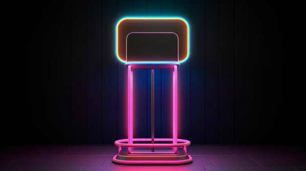 Retro lectern podium with neon lights and a flat table Generative AI