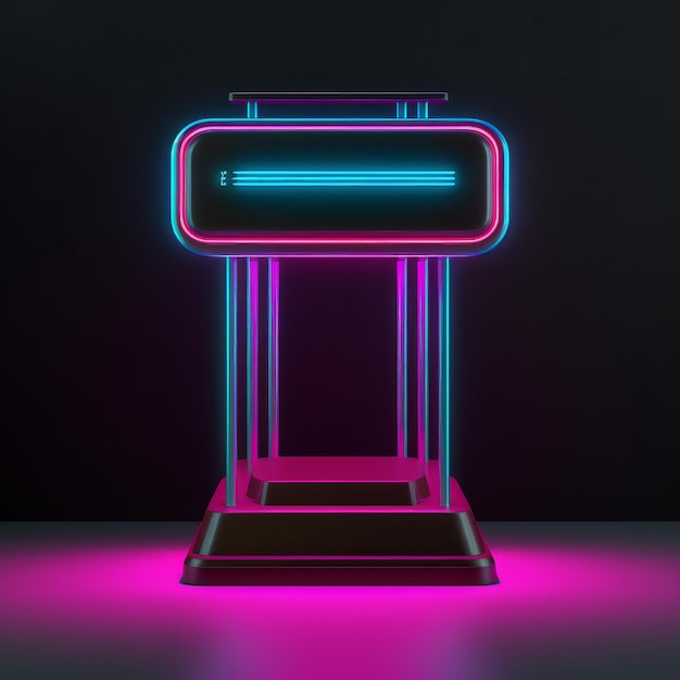 Retro lectern podium with neon lights and a flat table Generative AI