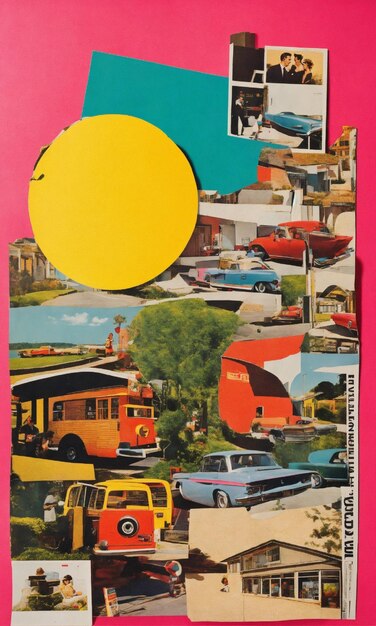 Retro magazine cut out collage vibrant colors