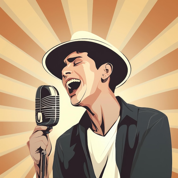 Retro man singer illustration generative ai