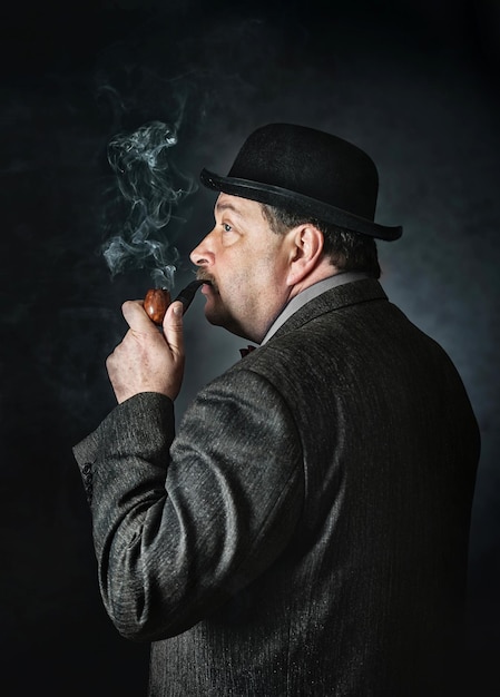 Photo retro man smoking a pipe