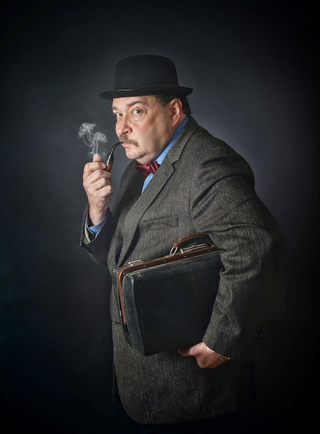 Photo retro man smoking a pipe