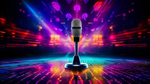 Retro-microfoon op het podium in een pub of American Barrestaurant tijdens een nachtelijke show