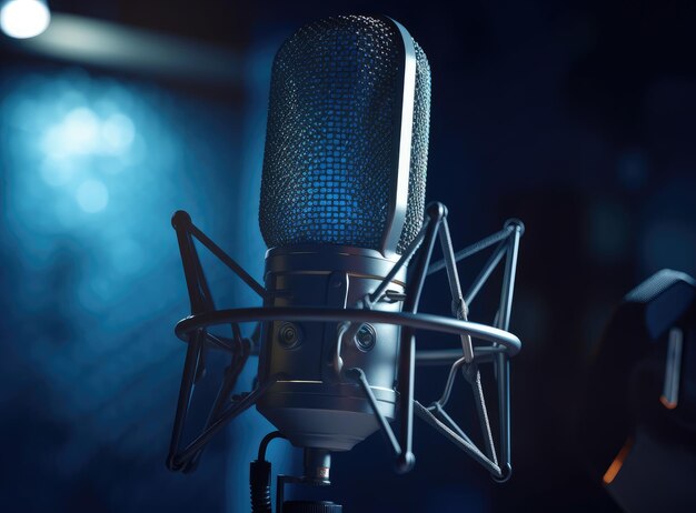 Retro microphone against blur colorful light restaurant background