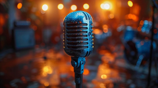 Retro microphone on a blur background