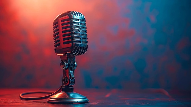 Retro microphone on a dark background Vintage microphone on a dark background