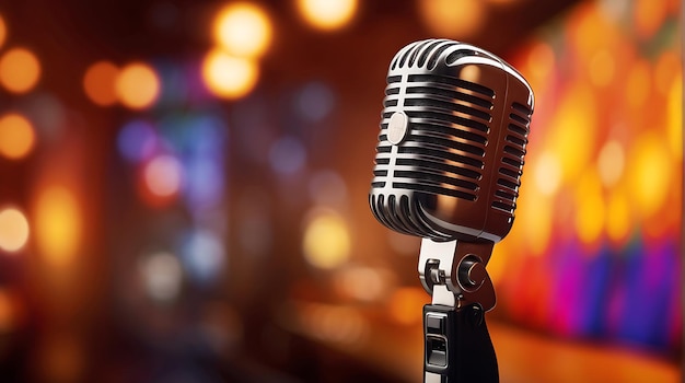 Retro microphone on stage background