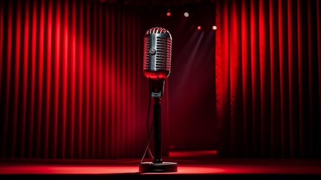 Retro microphone on stage in a pub or American Barrestaurant during a night show