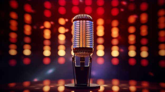 Retro microphone on stage in a pub or American Barrestaurant during a night show