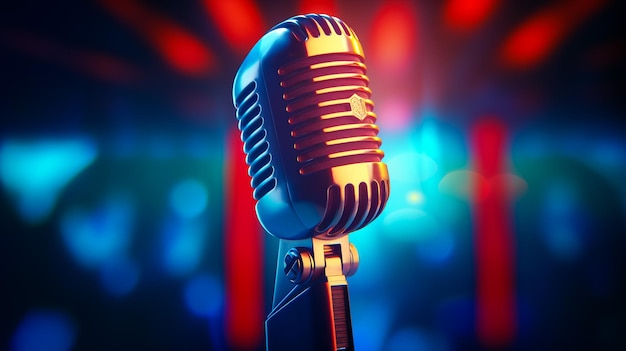 Retro microphone on stage in a pub or American Barrestaurant during a night show