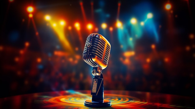 Retro microphone on stage in a pub or American Barrestaurant during a night show