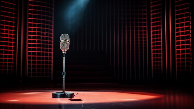 Retro microphone on stage in a pub or American Barrestaurant during a night show