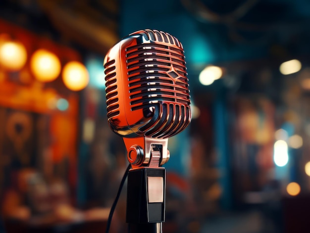 Retro microphone with a modern twist on a bokeh lights background Generative AI