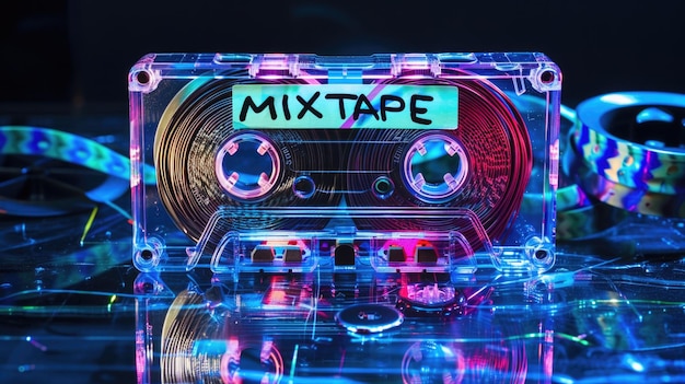 Retro Mixtape met neonlichten