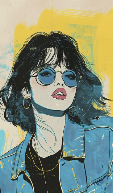 Retro mode vrouw met blauwe zonnebril illustratie