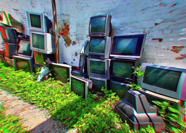 Retro monitors with dramatic chomatic aberration background