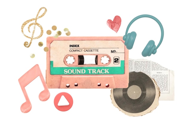 Retro music png collage element transparent background