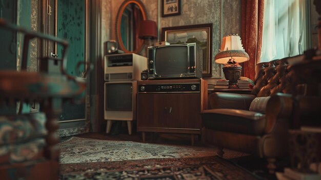 Photo retro nostalgic living room decor concept