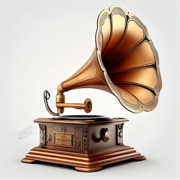 Retro old gramophone isolated on white background