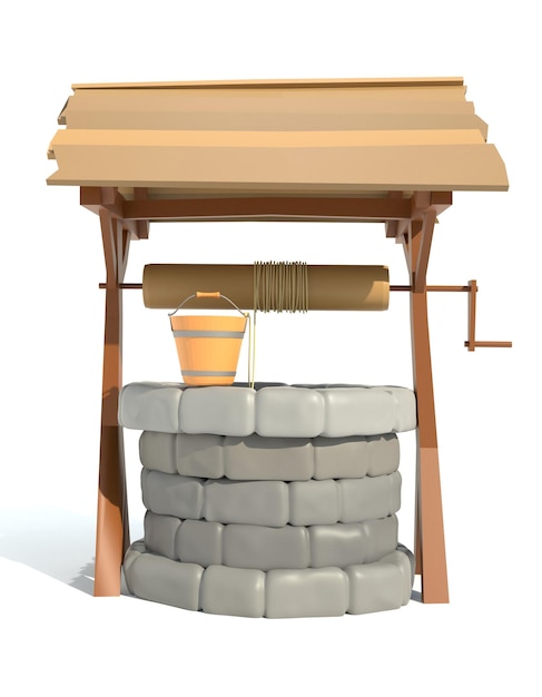 Retro old stone water well 3d render illustration