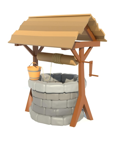 Retro old stone water well 3d render illustration