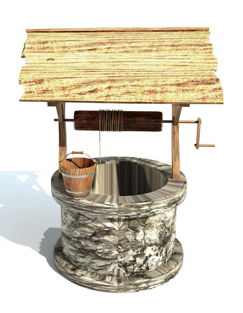 Retro old stone water well 3d render illustration