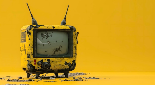 Retro old television on the pastel yellow background