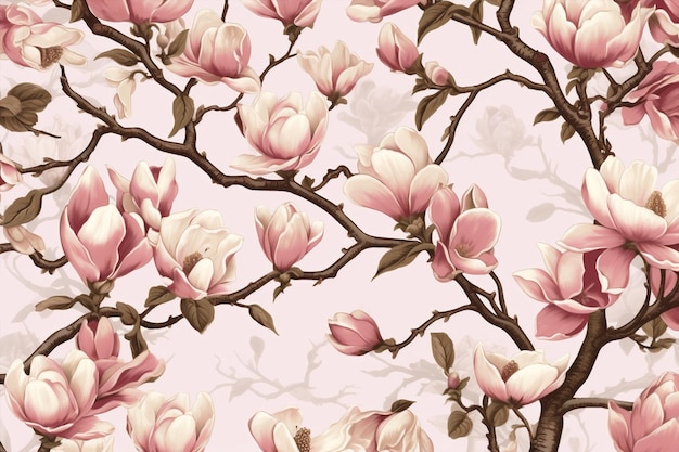 Retro-ontwerp bloemige behang bloemkunst vintage decoratief patroon bloesem roze naadloos