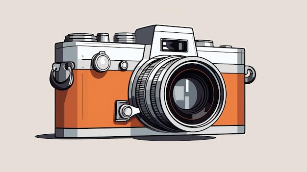 Retro Orange Camera Illustration On Beige Background