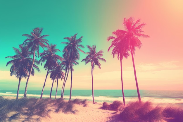 Retro palm scene beach Travel vacation Generate Ai