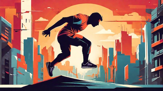 Photo retro parkour vibes in a dynamic city vector