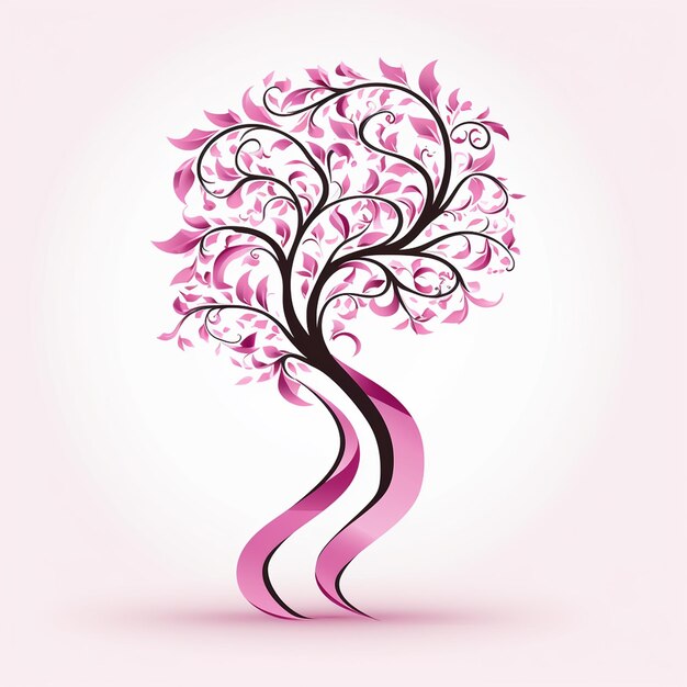 Retro Pink Ribbon Floating on Monochrome White Background