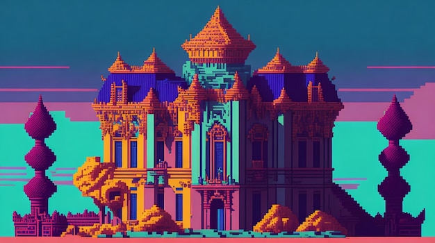 Retro pixel art temple