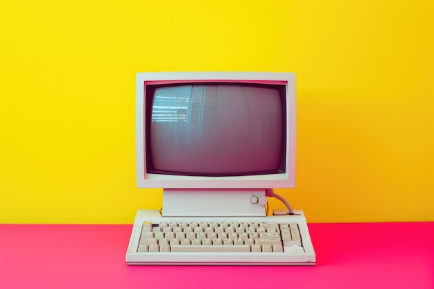 Retro pop art concept with vintage computer equipment