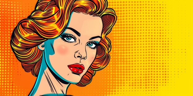 Retro pop art illustration of a woman with vibrant colors and copyspace for text