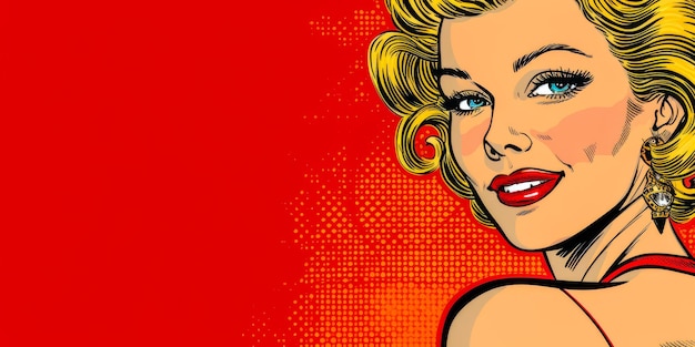 Retro pop art illustration of a woman with vibrant colors and copyspace for text