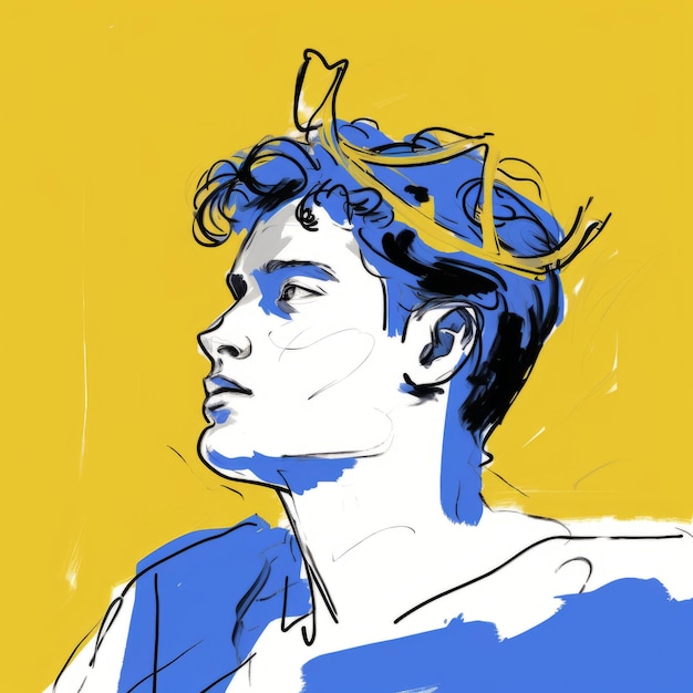 Photo retro pop art inspired drawing of man with crown