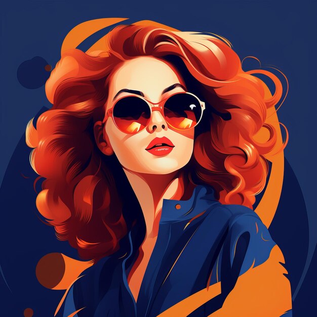 Photo retro pop style illustration of a mahoganyhaired girl with cat eye sunglasses