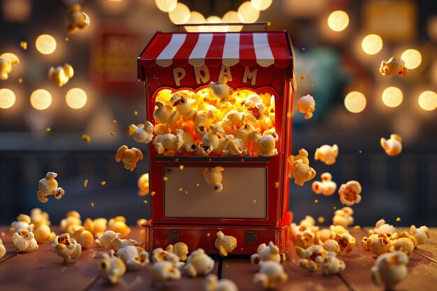 Photo retro popcorn machine overflowing with buttery goo