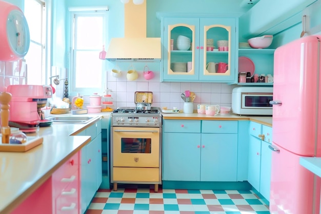 Retro poppen keuken in pastelkleuren schattig chique vintage