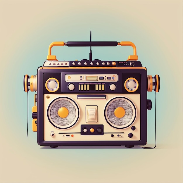 Retro Portable Radio Cassete Recorder with Sound Speaker and Notes of Music Vector Illustration Flat Cartoon Style Suitable for Web Landing Page Banner Flyer Sticker Wallpaper Card Background