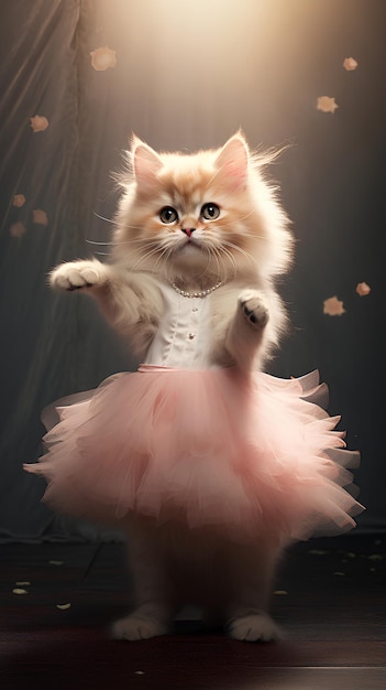 Retro Poster Cute Fluffy Kitten in Twirl Pose