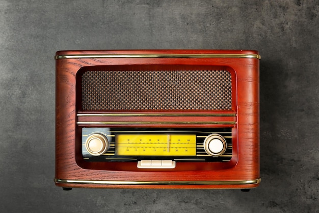 Photo retro radio on grey background