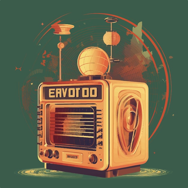 Retro radio op de achtergrond van de planeet