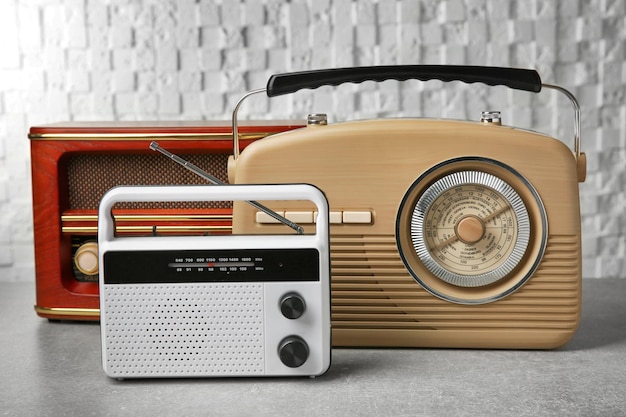 Retro radios on light background