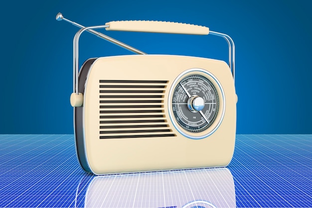 Retro receiver on digital futuristic background 3D rendering