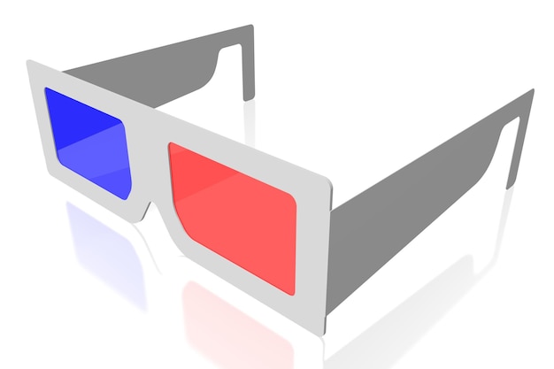 Photo retro red and blue cinema glasses 3d illustration