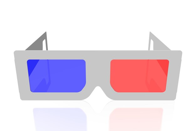 Photo retro red and blue cinema glasses 3d illustration